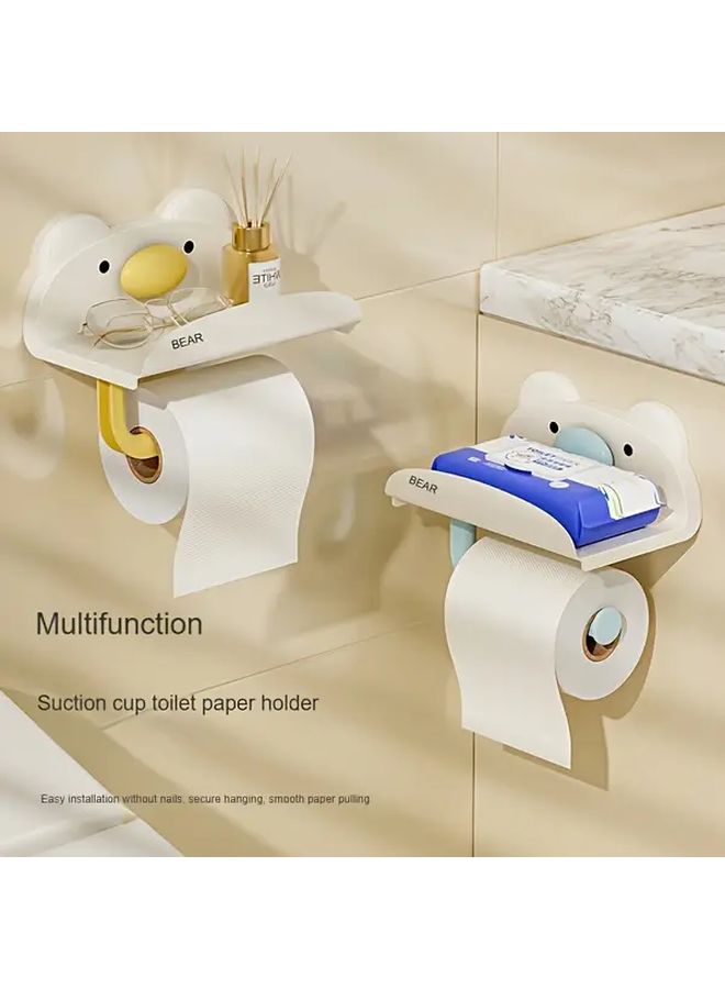 Yellow Bear Shaped Wall Mounted Toilet Paper Holder No Drill Adhesive Bathroom Storage - Image 2